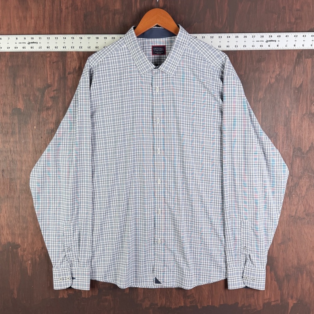 UNTUCKit Armand‎ Performance Plaid Button Down Shirt Mens XXXL Navy White 40579